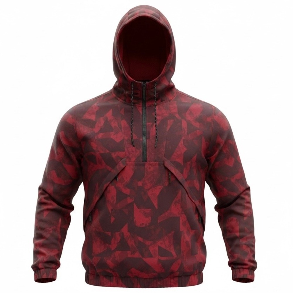 Reebok Mens Red Geometric Camo Quarter Zip Hooded Pullover REM243HD02 Size L